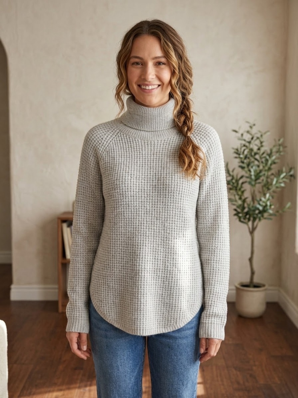 Kuhl Women’s Gray Waffle-Knit Turtleneck Pullover Sweater Long Sleeve M